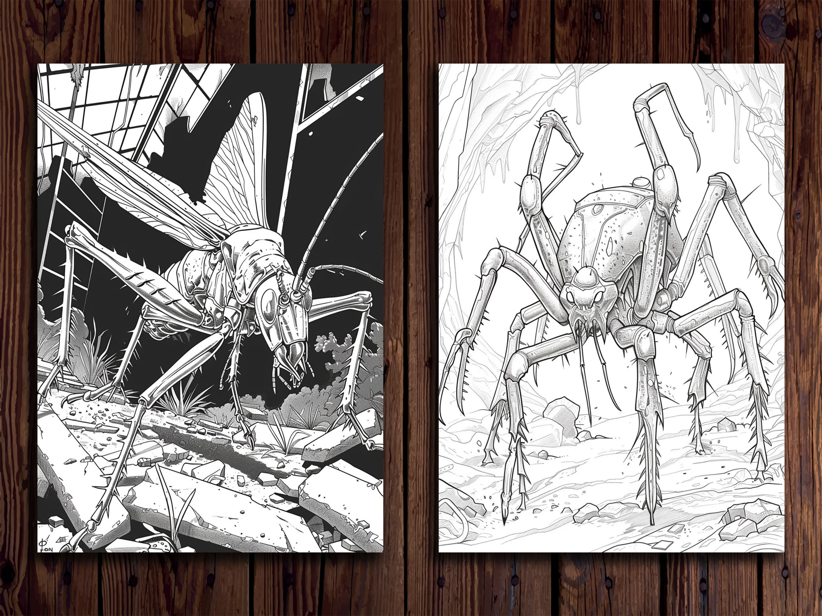 Mutant Insects Coloring Pages: 30 Grayscale Horror Art Designs (digital ...