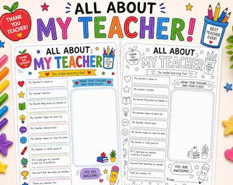 All About My Teacher Printable – Teacher Appreciation Worksheet