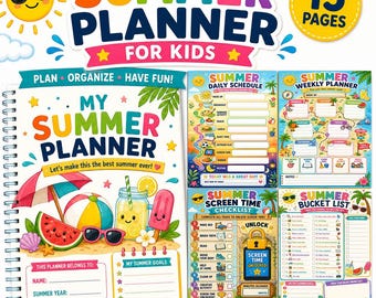 Summer Planner for Kids Printable | Daily Schedule, Routine Chart, Chore Chart, Screen Time Checklist