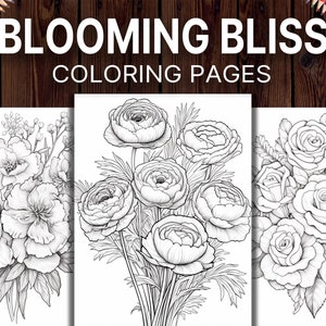 50 Flowers Coloring Pages for Adults, A Floral Coloring Book for Stress Relief & Mindfulness, Printable Pdf, Digital Download