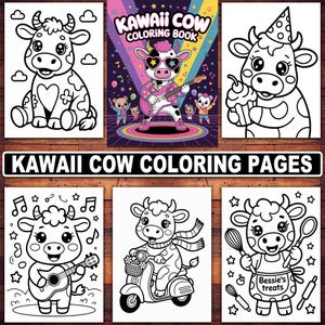 Kawaii Cow Coloring Pages Digital Download | 20 Cute Farm & Baby Cow Designs for Kids and Adults | Printable Cow Coloring Book PDF