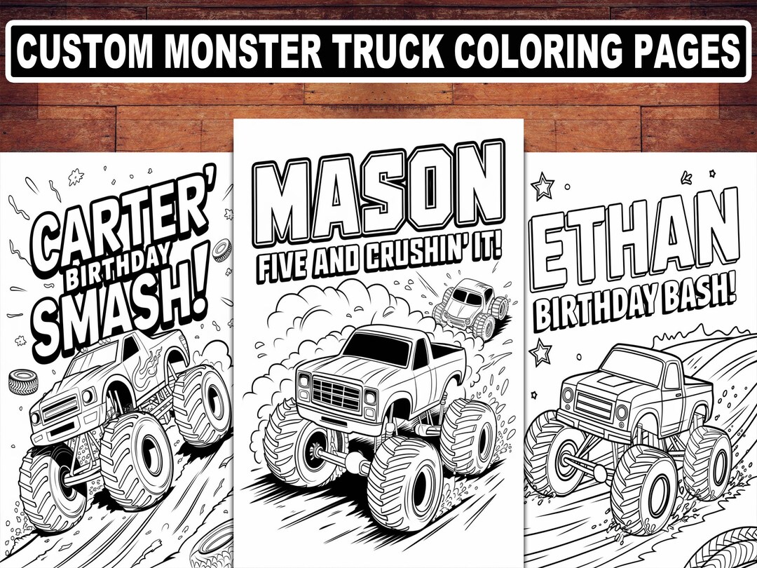 Personalized Monster Truck Birthday Coloring Pages for Kids | Custom ...
