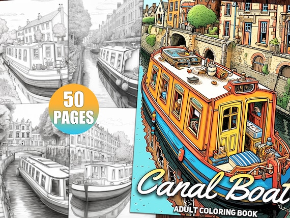 Canal Boat Coloring Book: 50 Nautical Designs for Adults (Printable PDF)