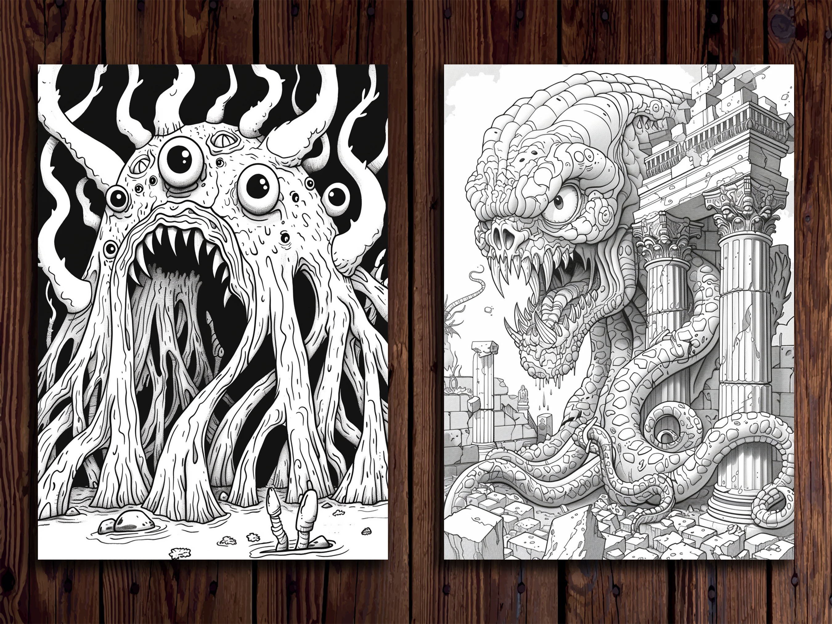 Tentacular Rumble Colouring In Tentacle Monsters Coloring Book: 30 Grayscale Horror Designs (printable ...