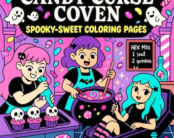 Pastel Goth Coloring Pages: Spooky Sweets & Kawaii Witches (PDF Download