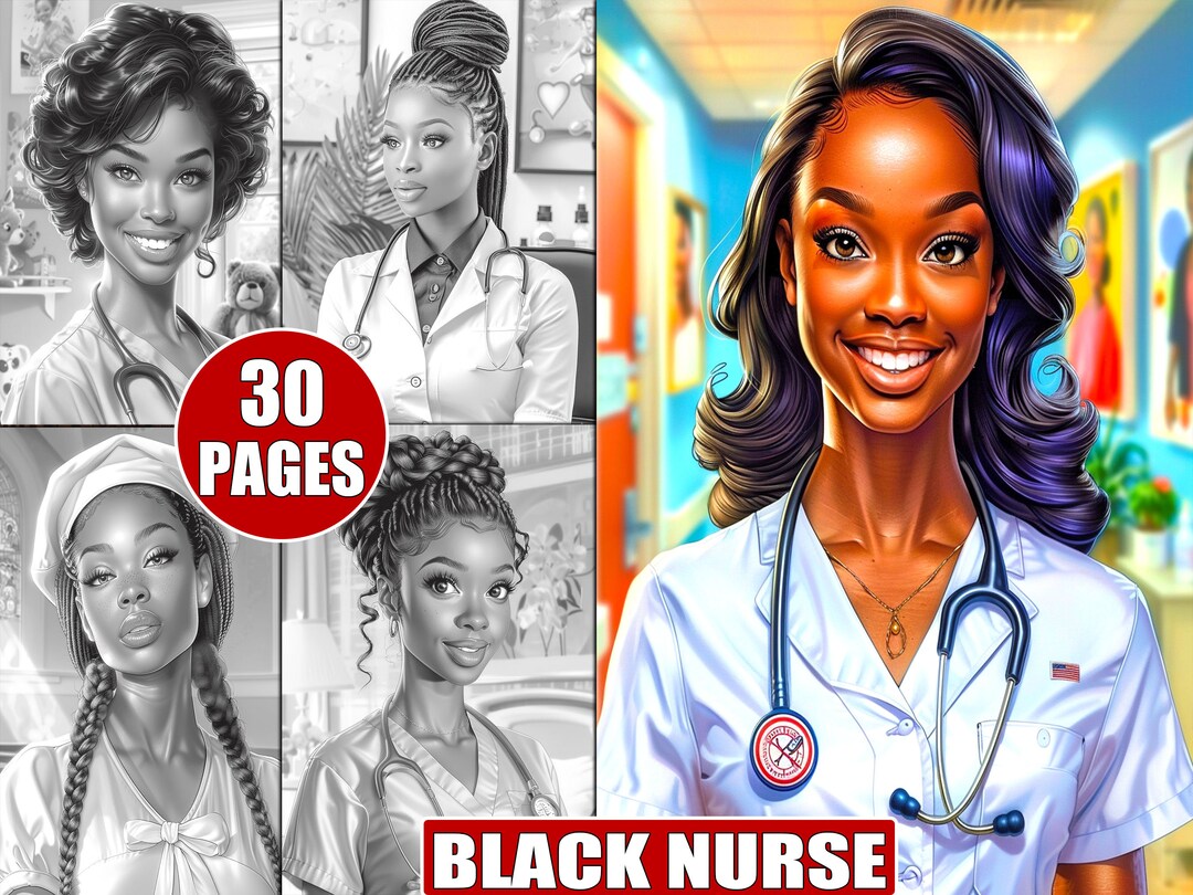 30 Printable Black Nurse Coloring Pages in Grayscale for Adults ...