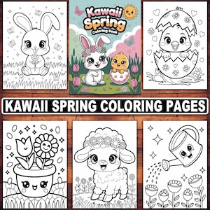 Kawaii Spring Coloring Pages Digital Download | 20 Cute and Cheerful Designs for Kids and Adults | Flowers, Animals, and Springtime Fun