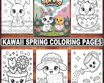 Kawaii Spring Coloring Pages | Easter Animals (Digital Download)