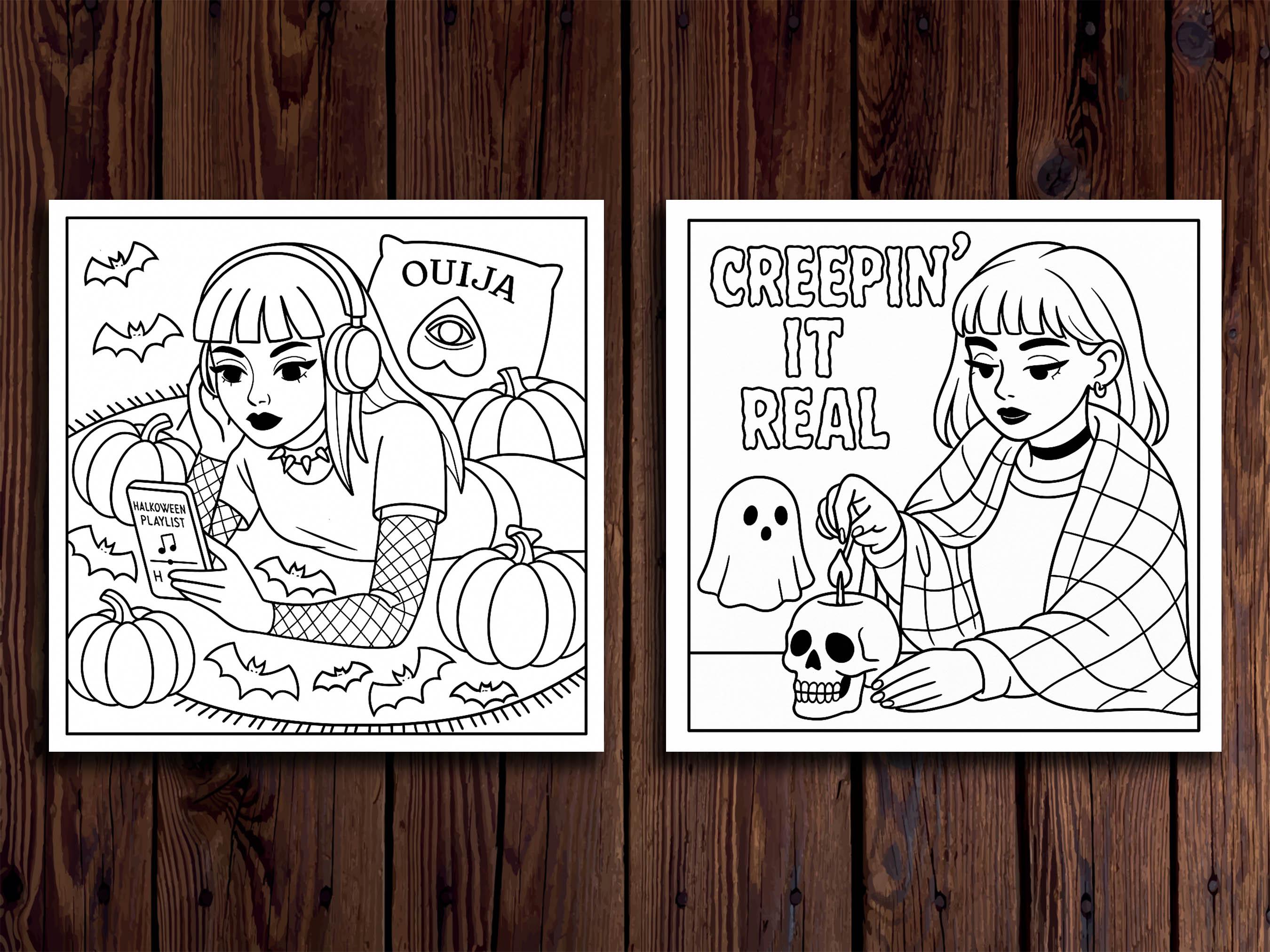 Goth Girl Halloween Coloring Pages: 20 Spooky Scenes (PDF Download) - Etsy