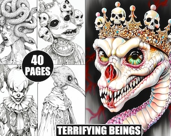 Terrifying Beings Coloring Pages: Spooky Halloween Horror Art (Printable Digital Download)