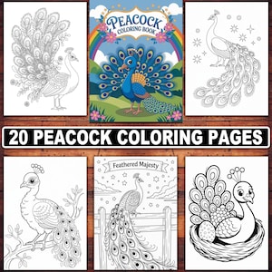 Peacock Coloring Book Pages: Elegant Bird Designs (Digital Download)