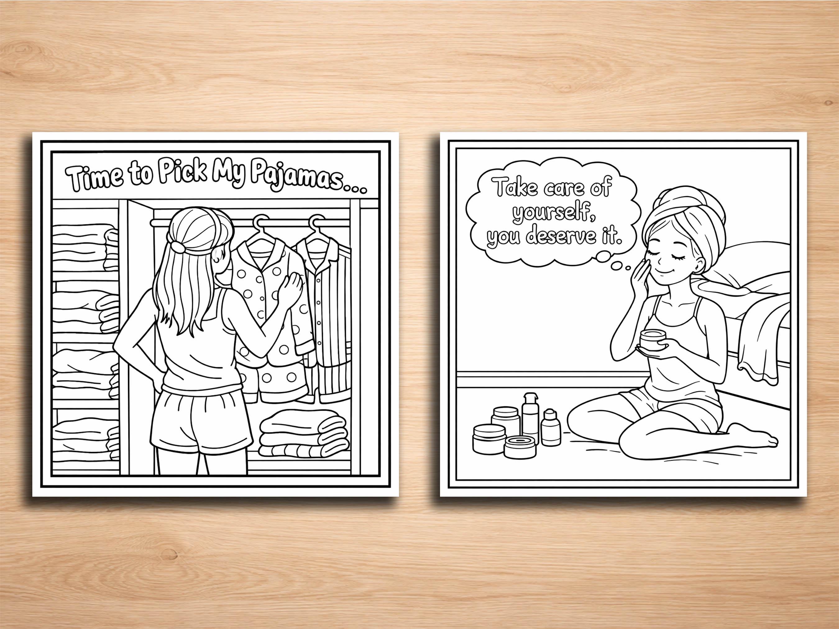 Evening Routine Coloring Night Routine Girl Coloring Pages – 20 Cozy & Calm Evening Line Art ...