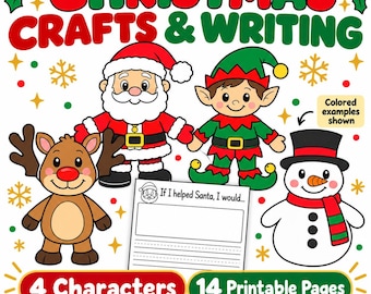 Christmas Craft and Writing Printables for Kids, Santa, Elf, Reindeer & Snowman Activity Pack