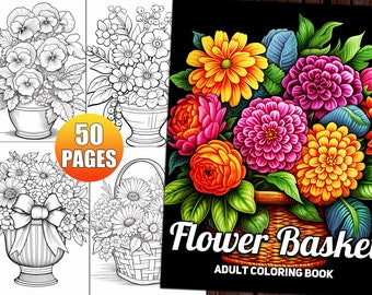 Dibujos para colorear de cestas florales: 50 diseños para adultos (PDF imprimible)