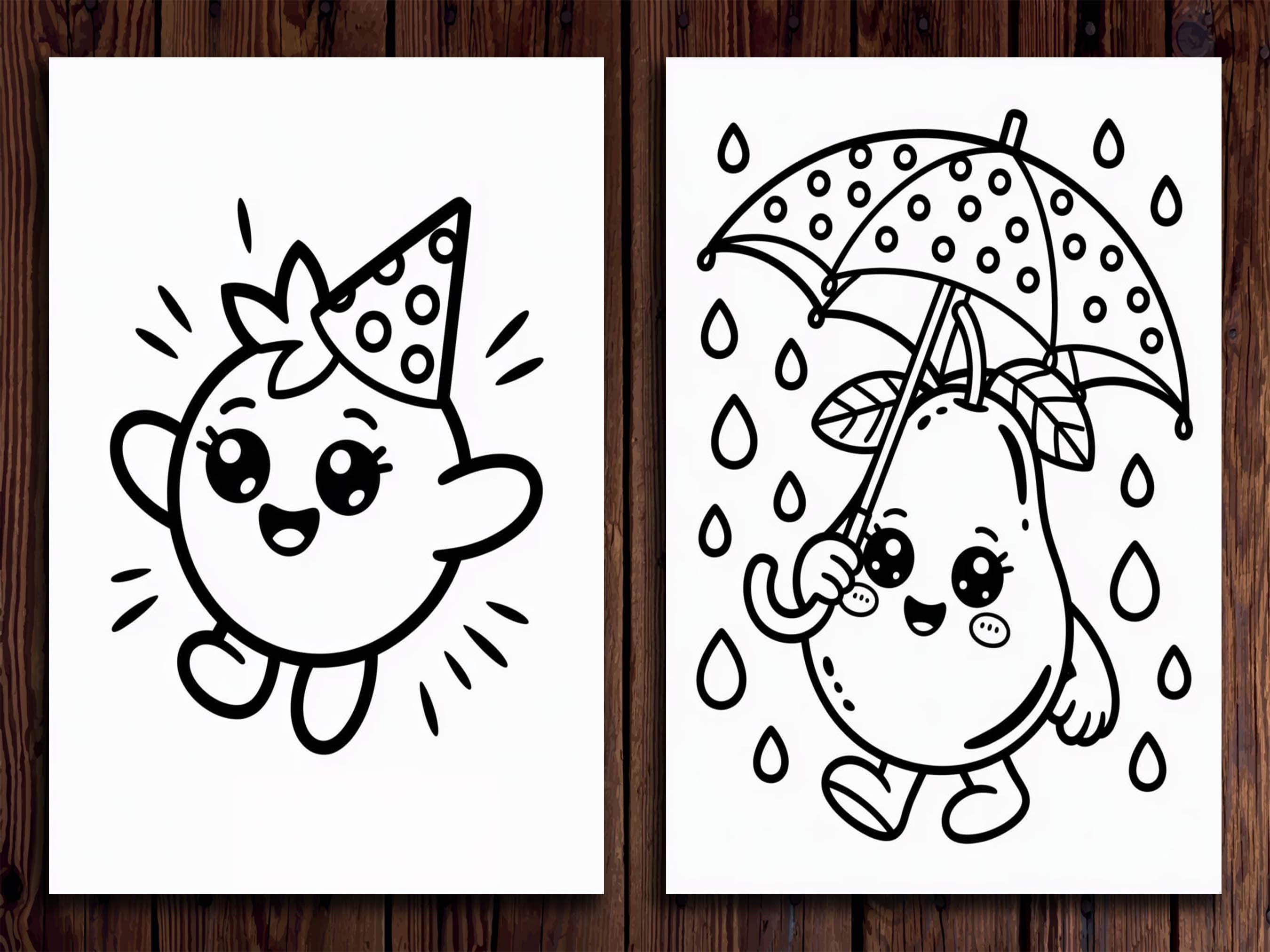 Engaging Cute Fruit Character Coloring Activity for Kids, image size:2700x2025