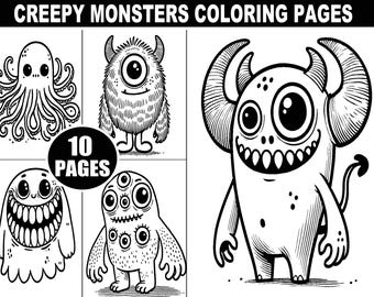 Creepy Monsters Coloring Pages: Spooky Halloween Art (Digital Download)