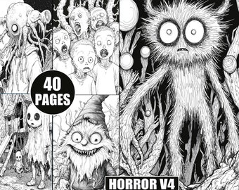 Creepy Horror Coloring Pages for Adults: Grayscale Printable Sheets (Digital Download)