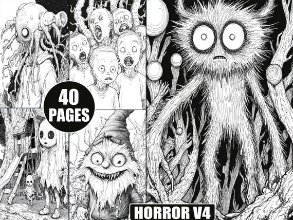 Creepy Horror Coloring Pages for Adults: Grayscale Printable