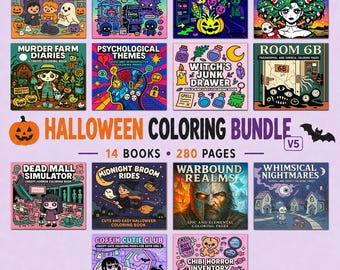 Halloween Printable Coloring Bundle, 14 PDF Books, 280 Bold Spooky Pages