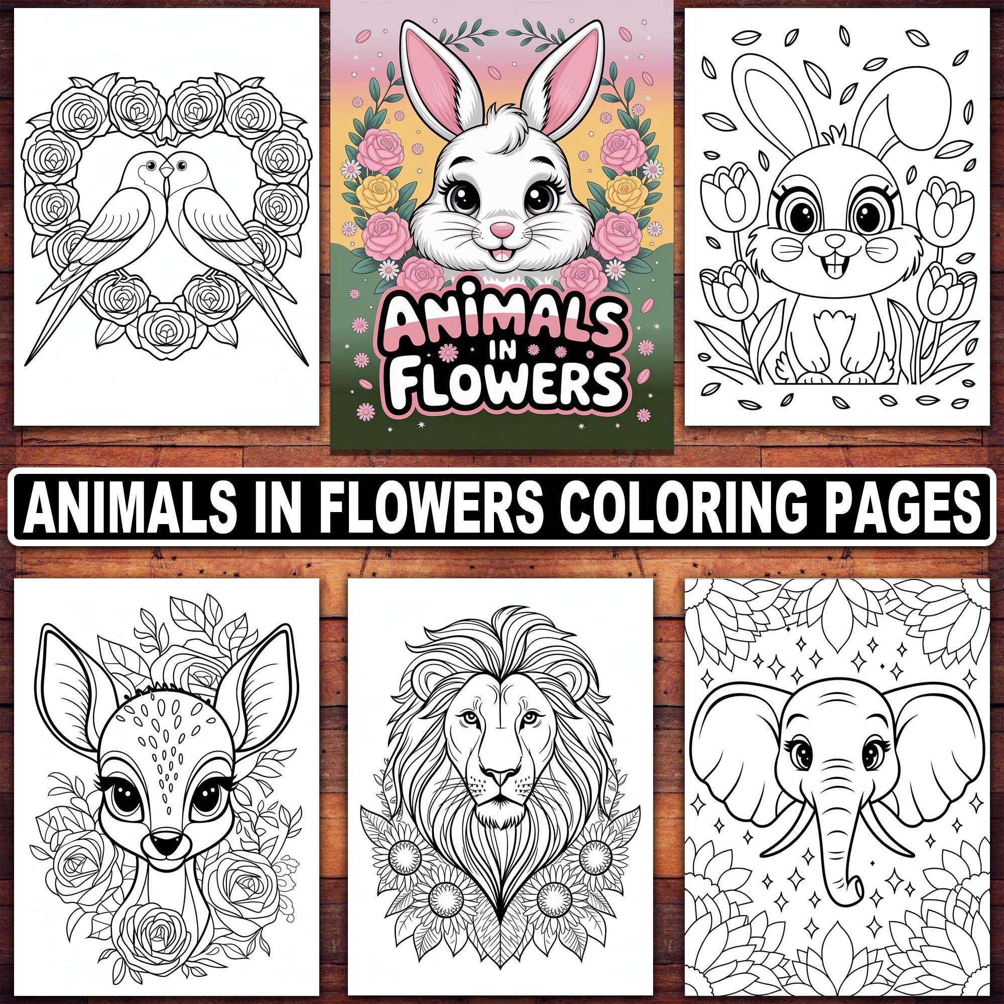Animals in Flowers Coloring Pages: 25 Wildlife & Floral Designs