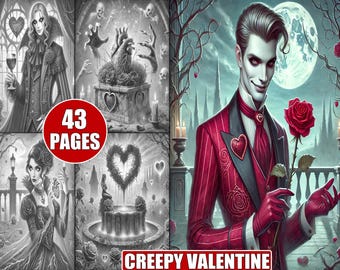 Gruselige Valentinstag Malseiten: Gothic Dark Romance (Printable PDF)