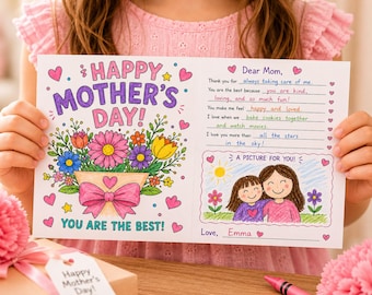 Mother’s Day Coloring Card Printable, Mom Gift from Kids, Fill In Letter Activity
