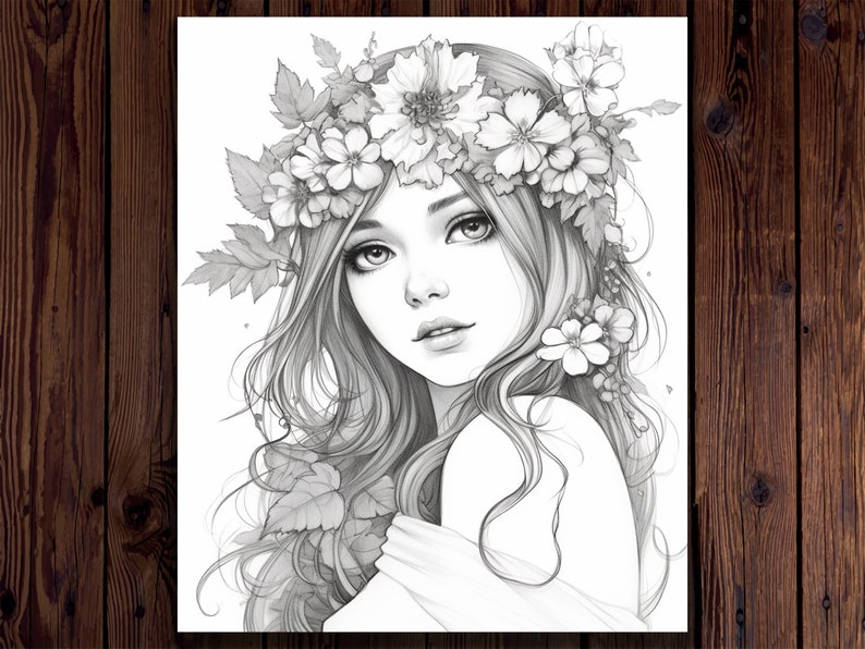 50 Flower Girls Coloring Pages for Adults Beautiful Girl Etsy