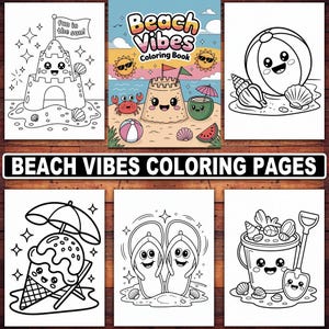 Beach Vibes Malseiten zum Ausdrucken | 20 entspannende Sommerozeanszenen für Kinder und Erwachsene | Tropisches Urlaub Malbuch PDF