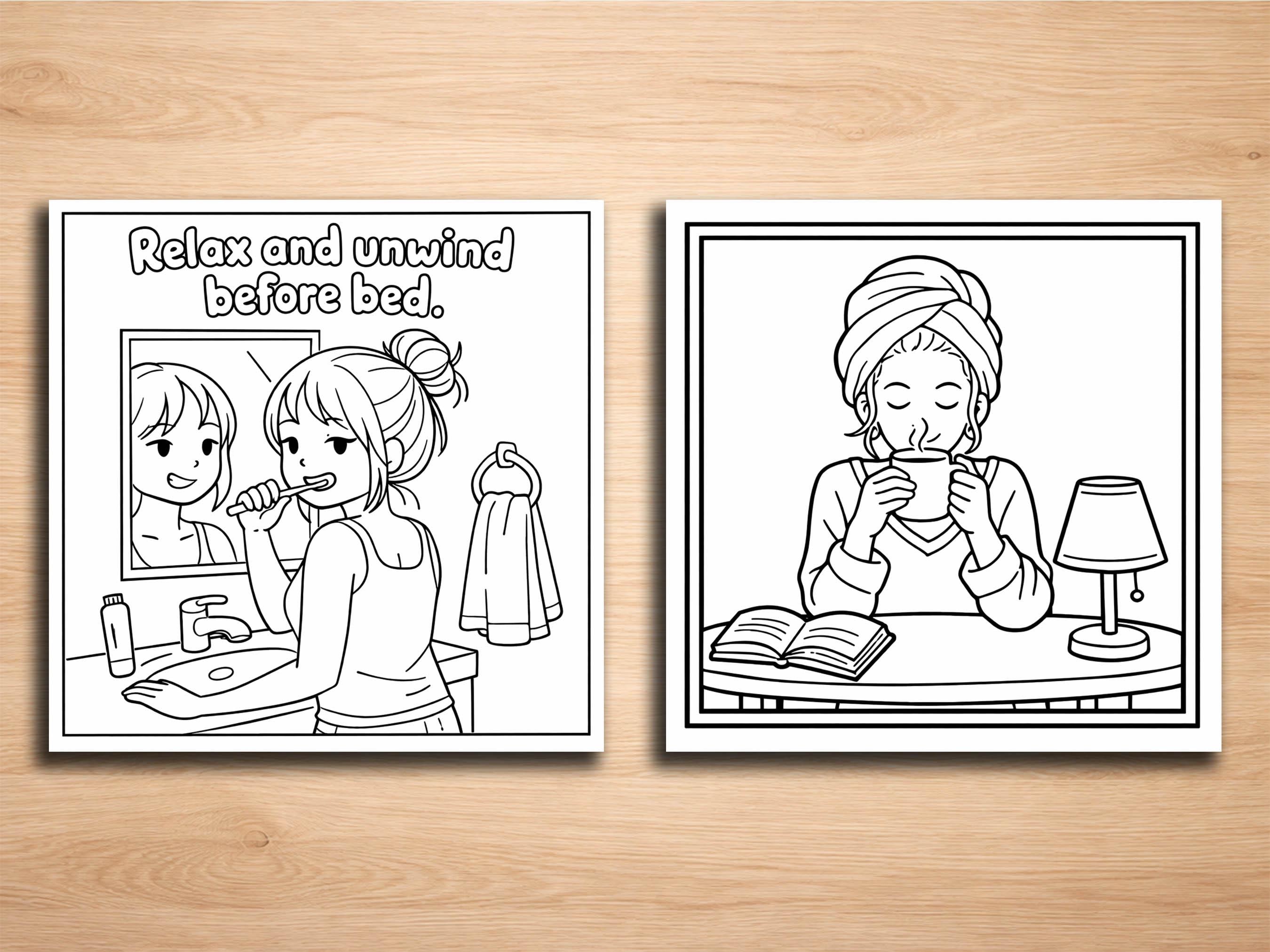 Evening Routine Coloring Night Routine Girl Coloring Pages – 20 Cozy & Calm Evening Line Art ...