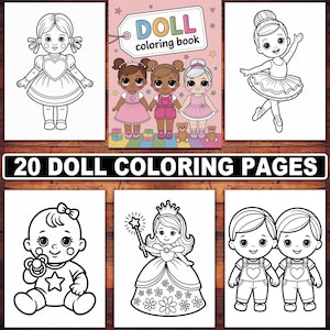 Doll Coloring Pages | 20 Cute, Fashion & Vintage Doll Designs for Kids and Adults | Printable Doll Coloring Book PDF