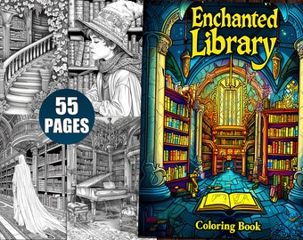 Kleurboek Enchanted Library: 55 magische fantasiepagina's (afdrukbare pdf)