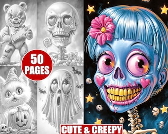 Kolorowanki Kawaii Horror: 50 i przerażające wzory (do druku)