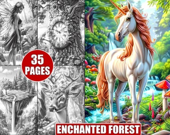 Enchanted Forest Coloring Pages: 35 Grayscale Woodland Designs (Printable)