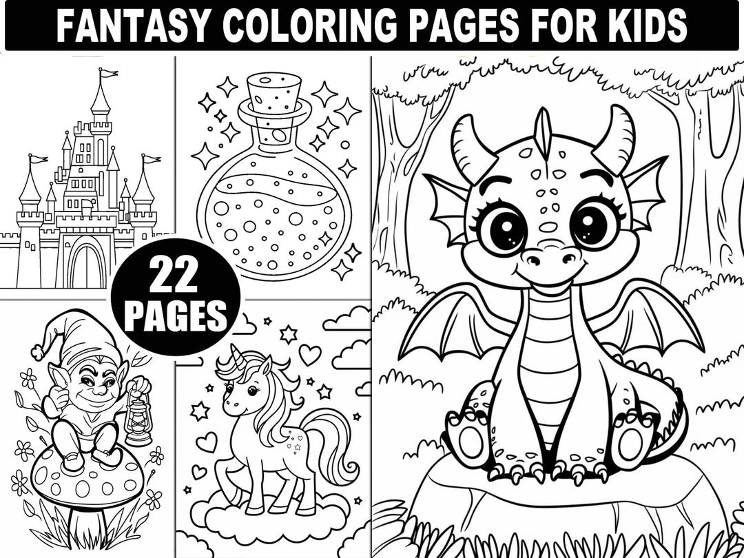 Fantasy Colorable Patterns Fantasy Coloring Pages: 22 Magical Unicorn, Dragon & Fairy Designs ...