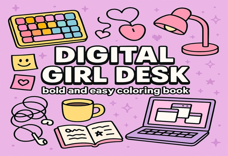 Digital Girl Desk – 20 Cozy Coloring Pages of Pastel Workspaces (Digital Download) image 1