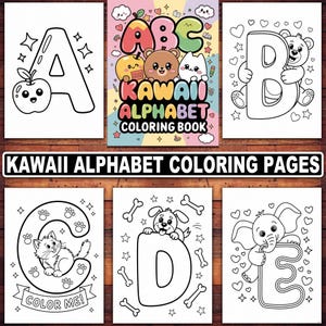 Páginas para colorear del alfabeto kawaii: descarga digital / 26 diseños del alfabeto lindos y educativos para niños / Letras kawaii, animales y aprendizaje divertido