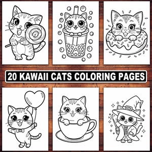 Kolorowanki Kawaii Cat do pobrania w wersji cyfrowej | 20 uroczych i zabawnych wzorów dla dzieci | Kocięta Chibi, koty z kreskówek i sztuka inspirowana Japonią