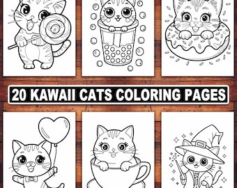Kawaii Cat Coloring Pages | 20 Chibi Kitten Designs (Digital Download)