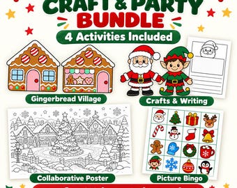 Christmas Activity Bundle for Kids: Printable Crafts, Picture Bingo, Writing Pages & Collaborative Poster