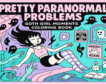 Páginas para colorear de gótico pastel: Chicas fantasma y textos embrujados (PDF descargable)