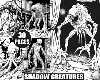 Shadow Creatures Coloring Book: Grayscale Horror Art (Digital Download)
