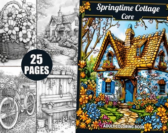 Cottagecore Coloring Book: 25 Springtime Country Life Pages (Grayscale PDF)