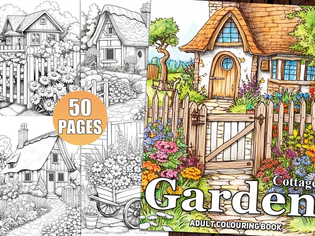 Cottage Garden Coloring Pages for Adults, Floral Coloring Book for