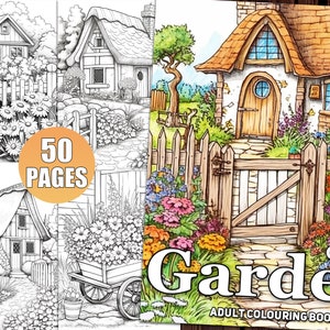Cottage Garden Malseiten für Erwachsene, Blumen Malbuch zur Entspannung und Stressabbau, druckbare PDF, Sofort-Download