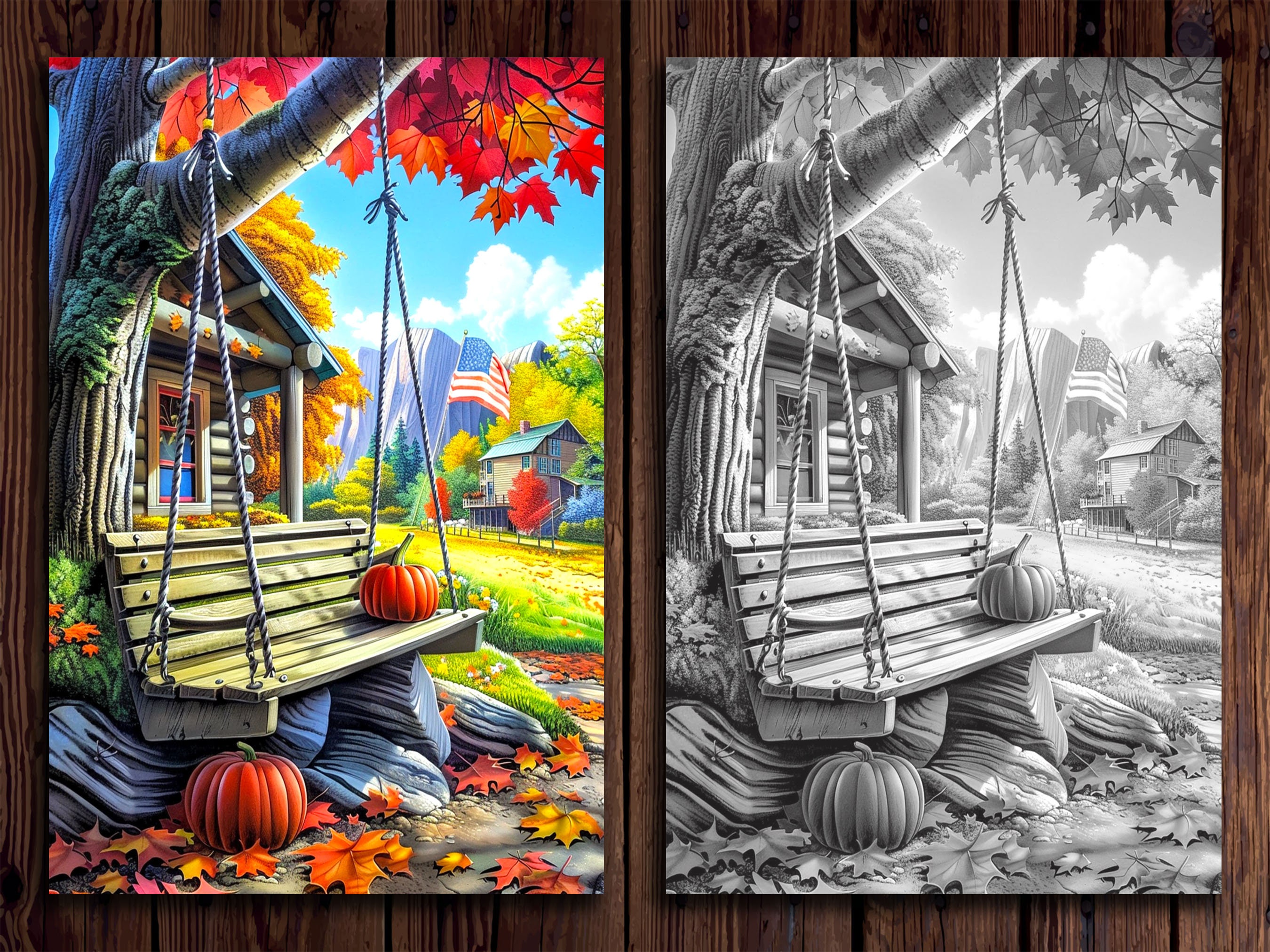 Cozy Cabin in the Woods Coloring Pages: Grayscale Rustic Forest Scenes ...
