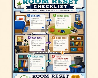 Summer Room Reset Checklist Printable | Kids Room Cleaning Chore Chart
