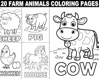Dibujos para colorear de animales de granja: 20 divertidos diseños de granja (descarga digital)