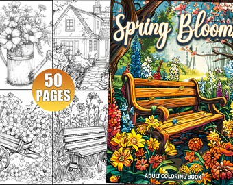Spring Flowers Coloring Book: 50 Grayscale Pages for Adults (Printable PDF)