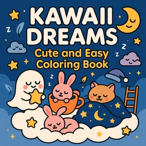 Ausmalbilder Kawaii Dreams | 20 Gemütliche & Schläfrige Designs von Wolken-, Teetassen- und Sternendecken-Charakteren | Druckbares Cute Dream Malbuch