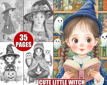 Dibujos de brujas para colorear, arte kawaii de Halloween (imprimible)